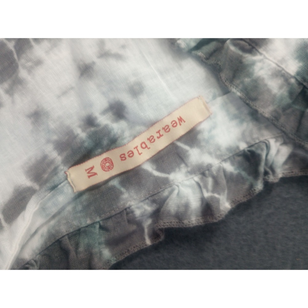 Wearable Linen Cotton Gauze Tunic Hi Low Tie Dye Raw Hem Beach Hippie Grey Blue - Picture 7 of 7